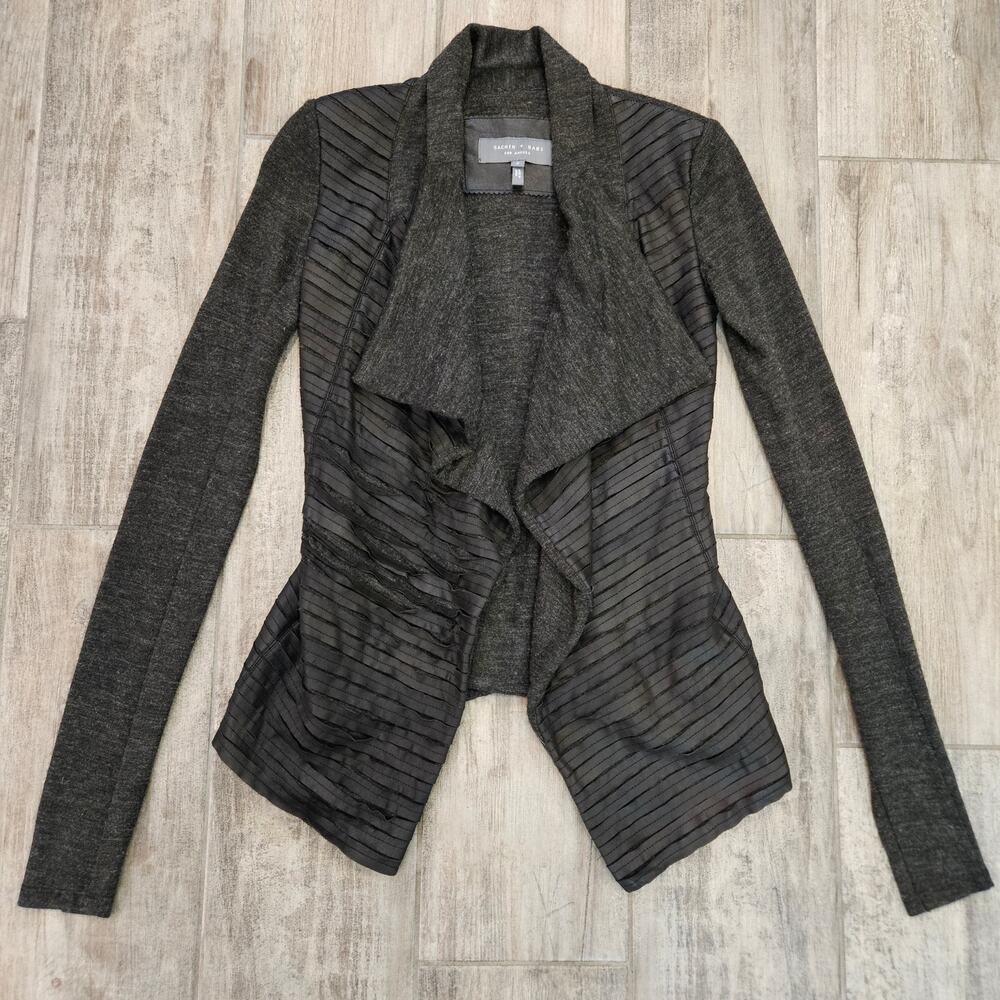 Sachin + Babi for Ankasa Womens Size 2 Leather Asymmetric Jacket Knit Sweater